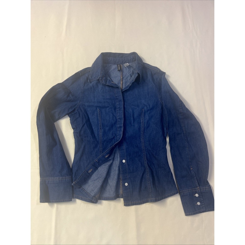 Women's Long Sleeve Jean Shirt Size Medium Long Shirt Below The Bottom